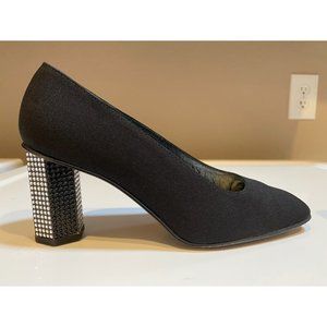 Stuart Weitzman Black Gem Studded Heel, Size 6.5